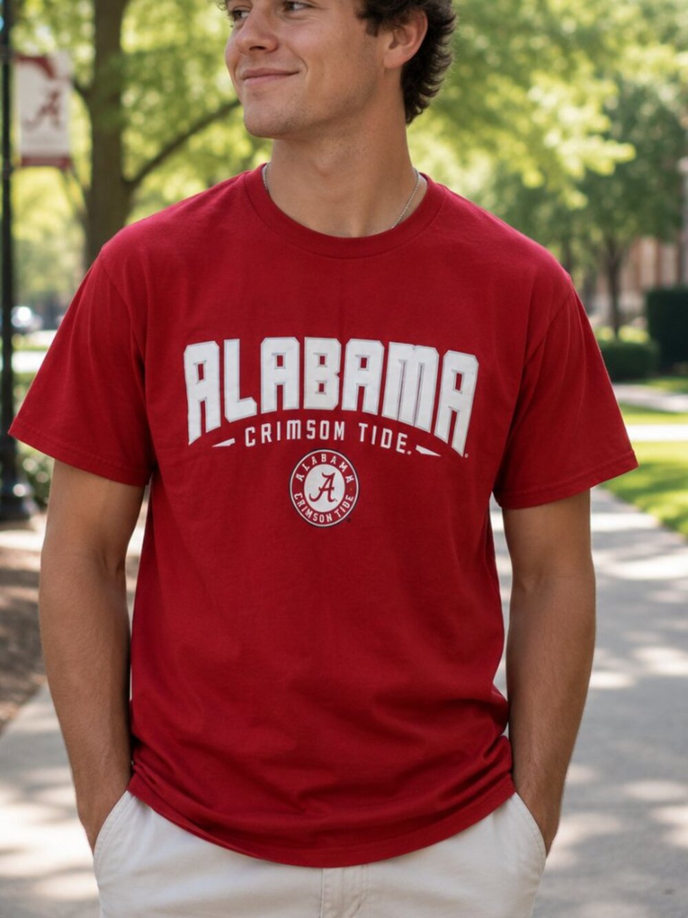 NEW L Men's Alabama Crimson Tide Shirt Champion Short Sleeve NCAA Football Sport